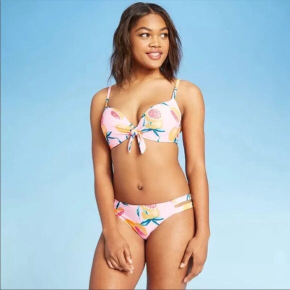 NWT Shade & Shore Grapefruit Tropical Pink Orange Peach Bikini Top Size 36C - Picture 2 of 10